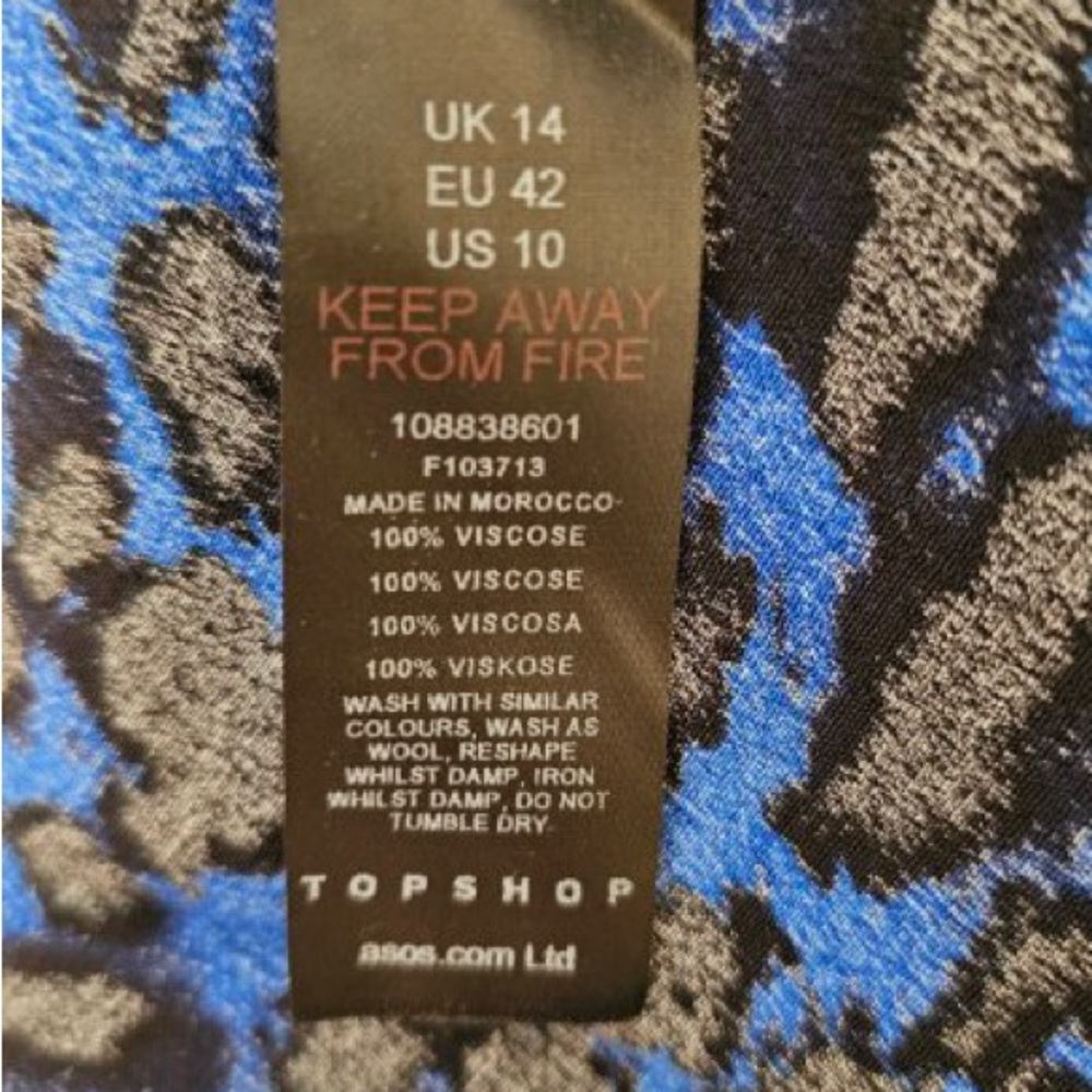 TOPSHOP Tall Animal & Star Print V Neck Midi Dress Green\Blue Viscose Size 10 - Picture 10 of 10